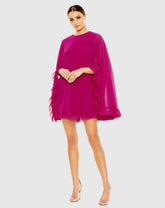 Pink High Neck Ruffle Hem Cape Mini Dress